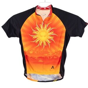 Primal Wear Cycling Jersey Men's Large Orange Black Angry Sun God Mountains Road